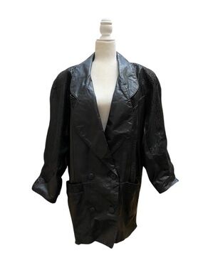 G-III Vintage Black Leather Trench Style Jacket Coat